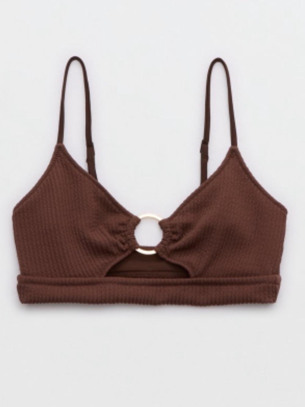 Aerie Crinkle Scoop Cutout Bikini Top - Chocolate Brown